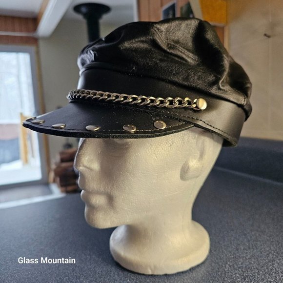 SOLD - Allure Vintage Genuine Muir Black Leather Chain & Studded Unisex Cap - Picture 4 of 10